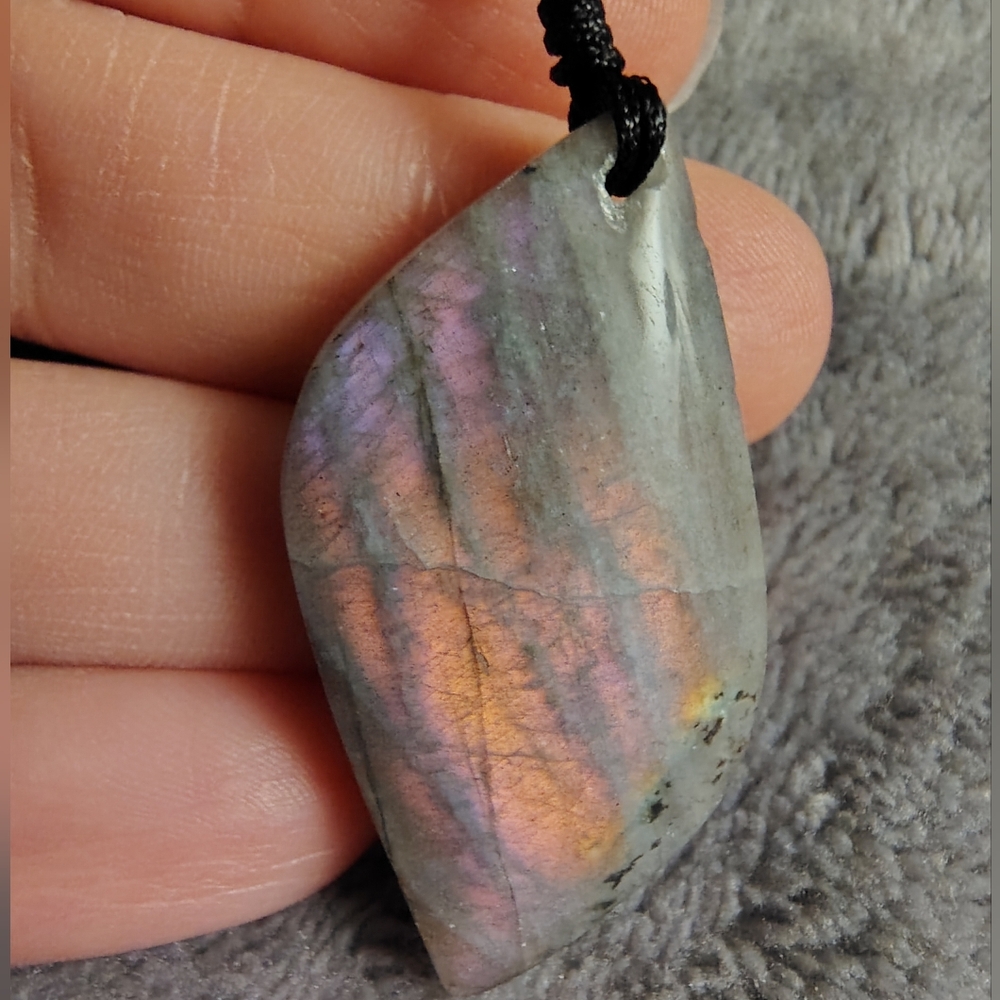 Pink and Orange Sunset Flash Labradorite Pendant Cord Necklace